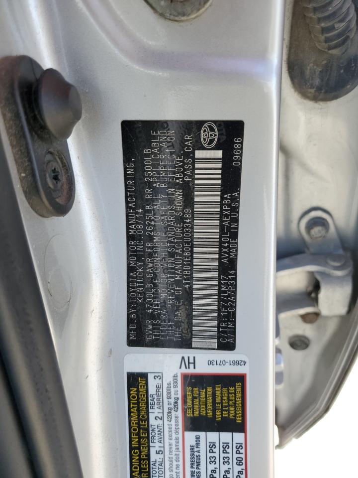 2014 Toyota Avalon Hybrid VIN: 4T1BD1EB0EU033489 Lot: 71256385