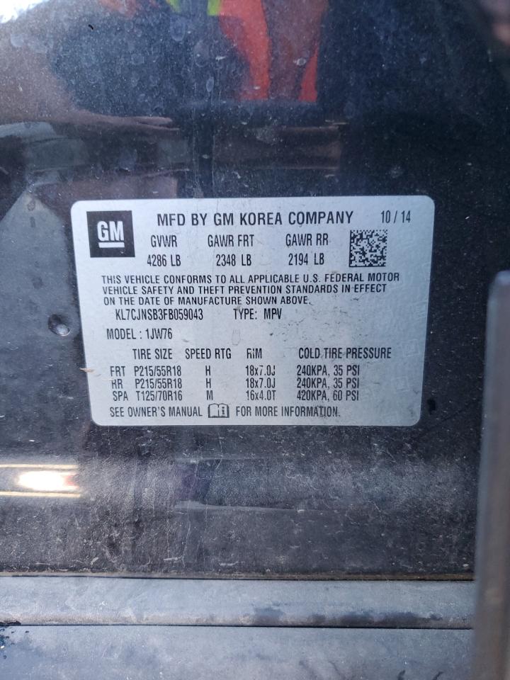 2015 Chevrolet Trax Ltz VIN: KL7CJNSB3FB059043 Lot: 80906455