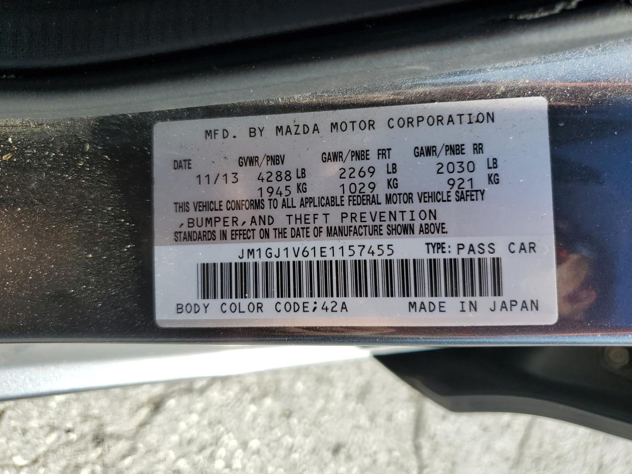 2014 Mazda 6 Touring VIN: JM1GJ1V61E1157455 Lot: 80844275