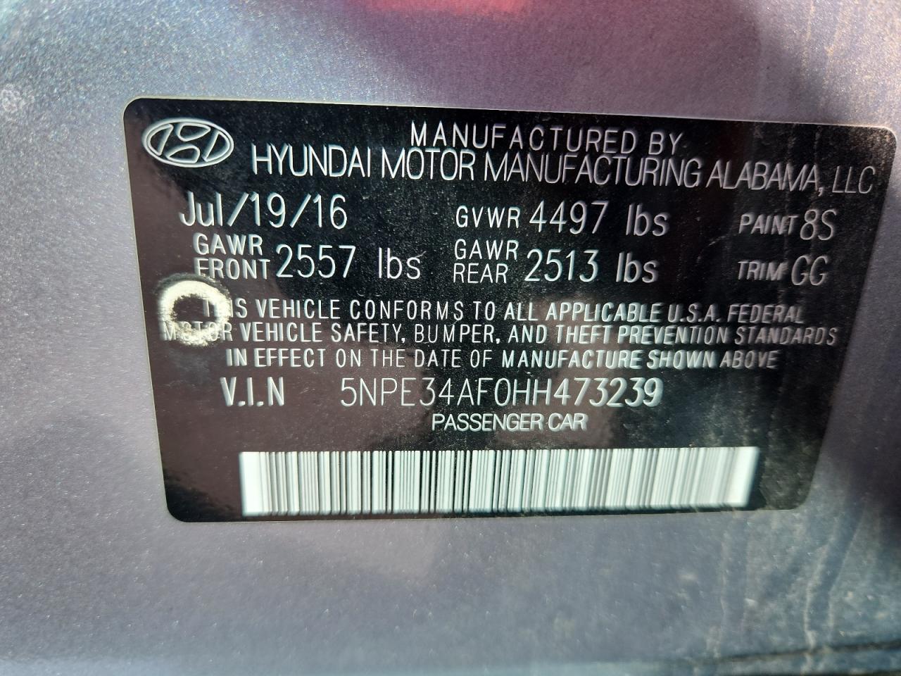 2017 Hyundai Sonata Sport VIN: 5NPE34AF0HH473239 Lot: 84056995