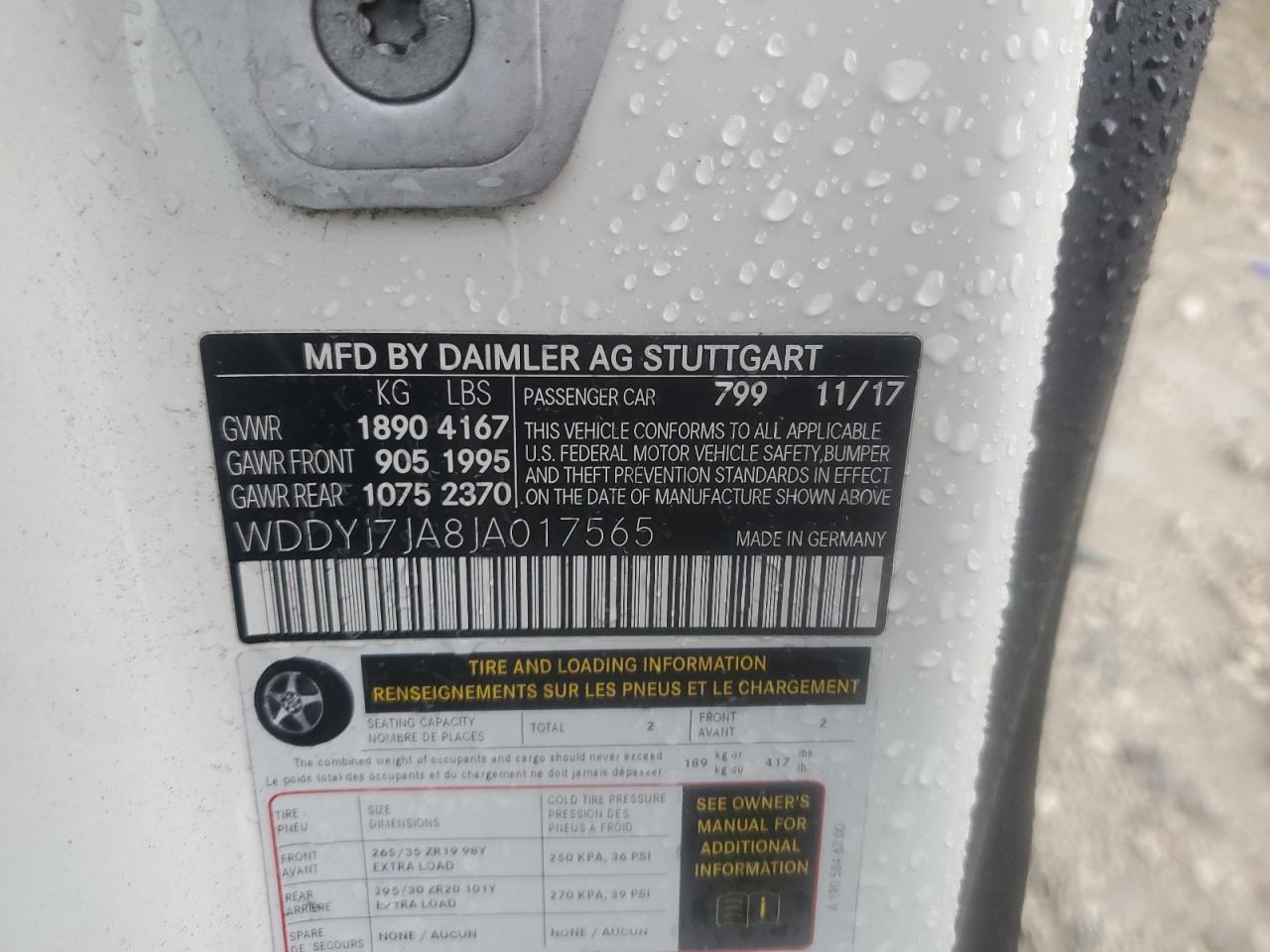 2018 Mercedes-Benz Amg Gt S VIN: WDDYJ7JA8JA017565 Lot: 71593295