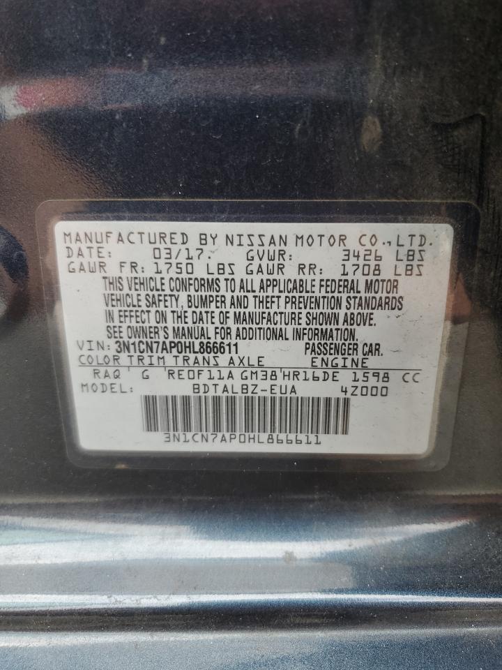 2017 Nissan Versa S VIN: 3N1CN7AP0HL866611 Lot: 80611595