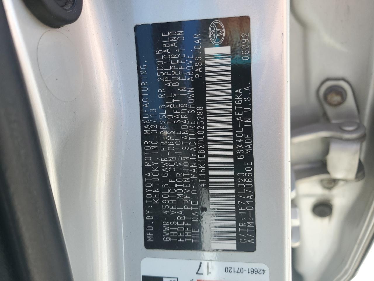 2013 Toyota Avalon Base VIN: 4T1BK1EBXDU025288 Lot: 71550725