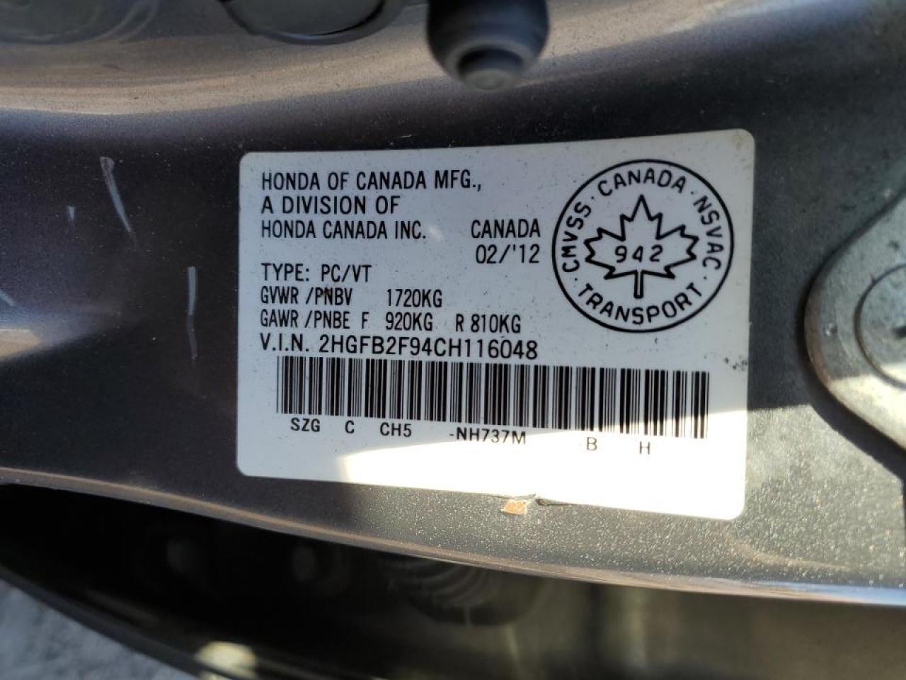 2012 Honda Civic Exl VIN: 2HGFB2F94CH116048 Lot: 71298465