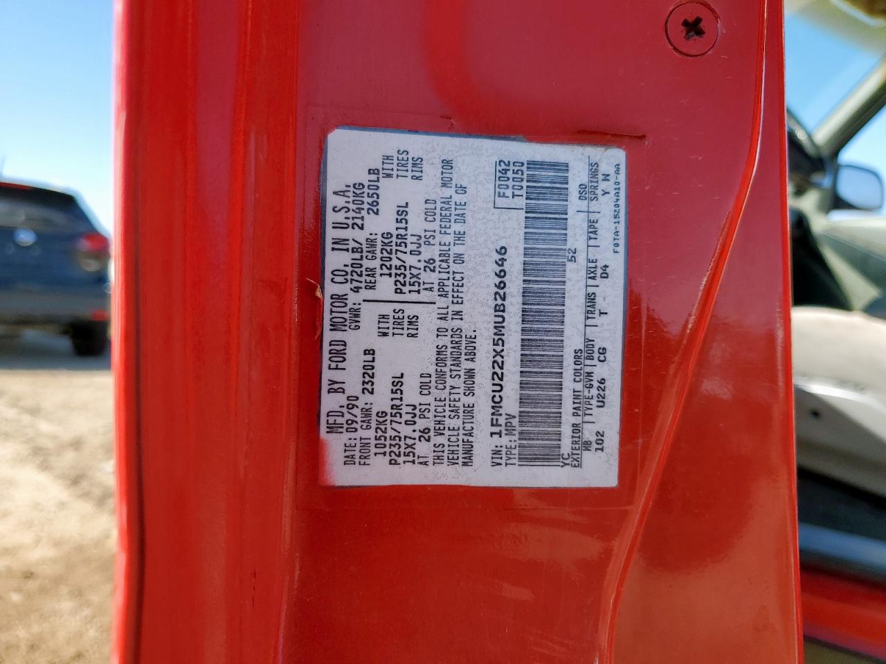 1991 Ford Explorer VIN: 1FMCU22X5MUB26646 Lot: 80366175