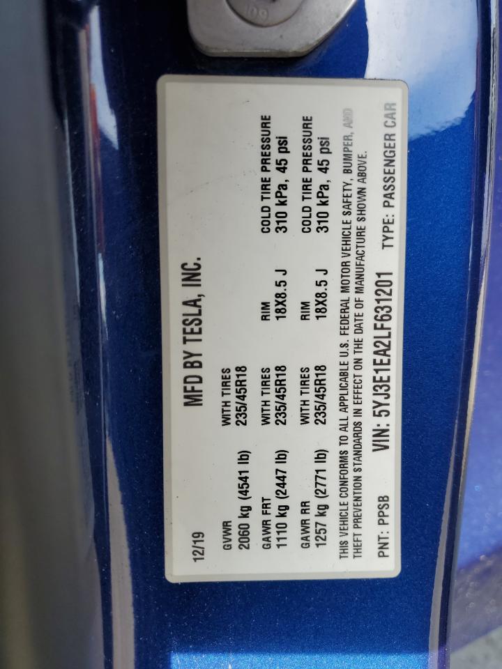 2020 Tesla Model 3 VIN: 5YJ3E1EA2LF631201 Lot: 81306965
