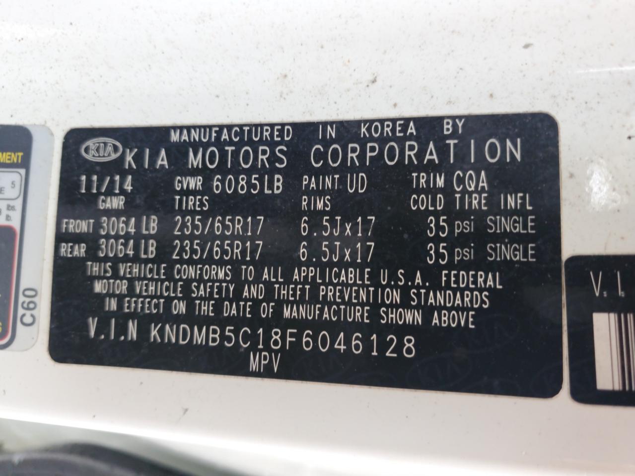 2015 Kia Sedona Lx VIN: KNDMB5C18F6046128 Lot: 70776915