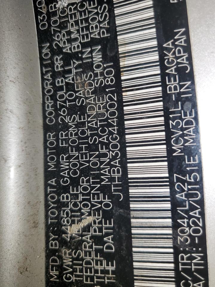 2004 Lexus Es 330 VIN: JTHBA30G440021801 Lot: 84055375