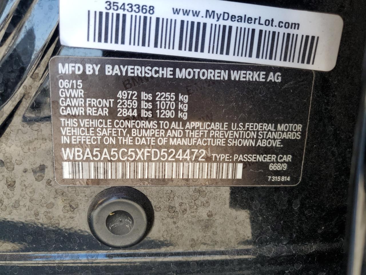 2015 BMW 528 I VIN: WBA5A5C5XFD524472 Lot: 81843355