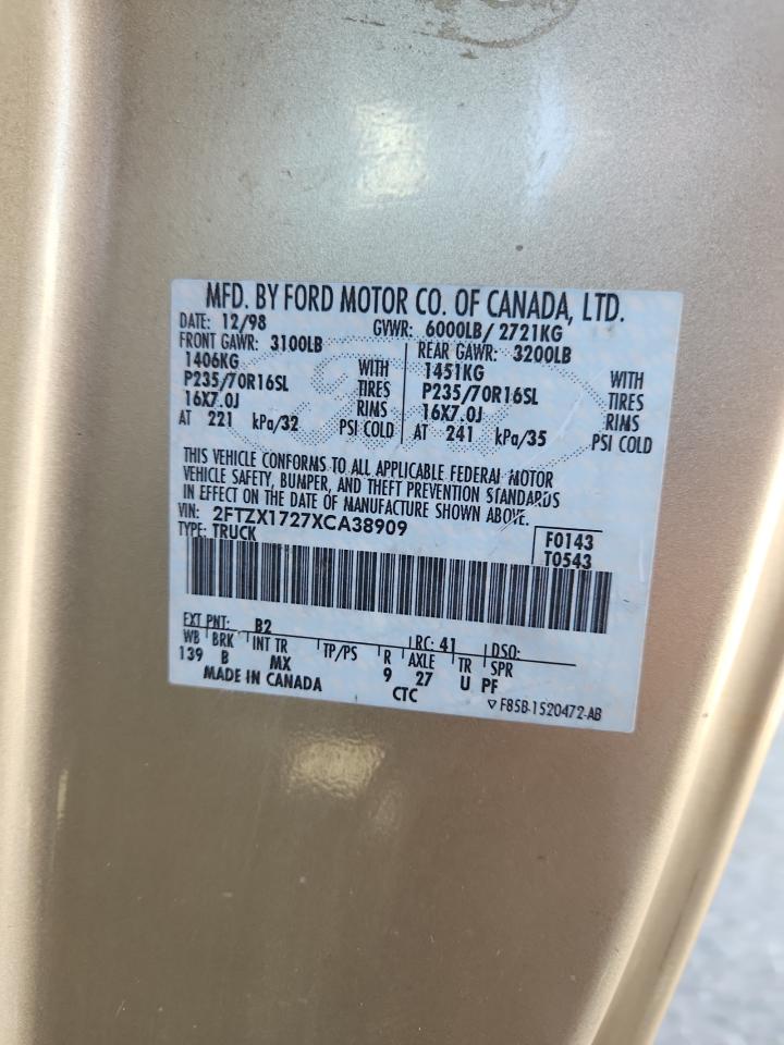 1999 Ford F150 VIN: 2FTZX1727XCA38909 Lot: 84023935