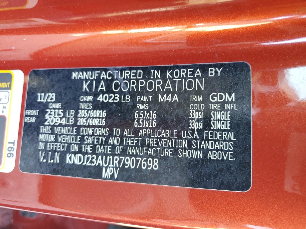 2024 Kia Soul Lx VIN: KNDJ23AU1R7907698 Lot: 71492665