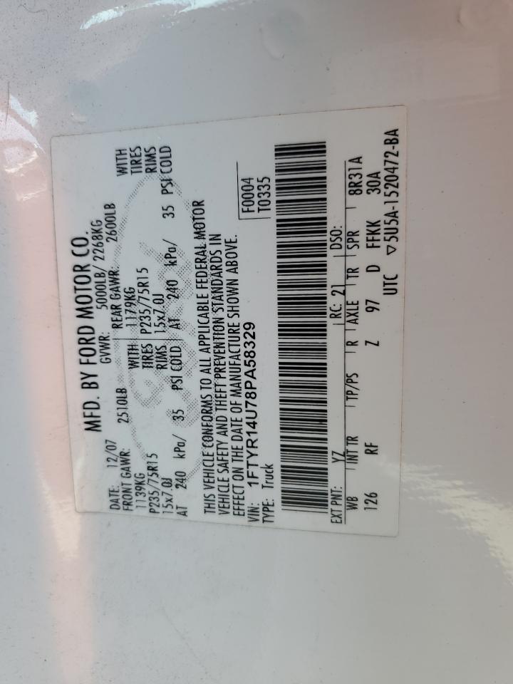 2008 Ford Ranger Super Cab VIN: 1FTYR14U78PA58329 Lot: 71588665