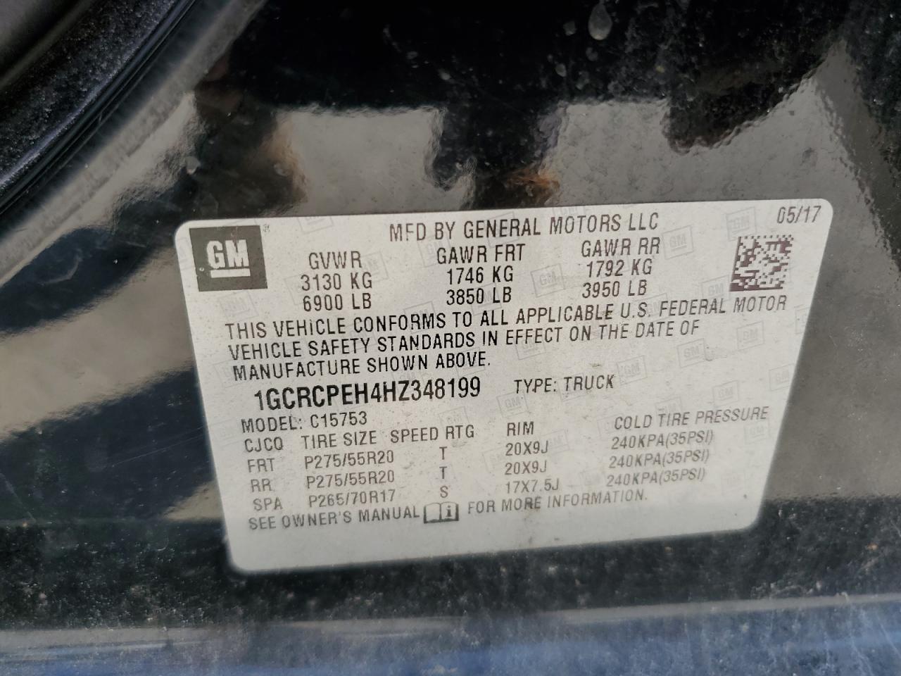 2017 Chevrolet Silverado C1500 Custom VIN: 1GCRCPEH4HZ348199 Lot: 81851375