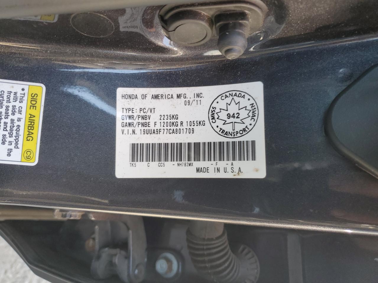 2012 Acura Tl VIN: 19UUA9F77CA801709 Lot: 80738855