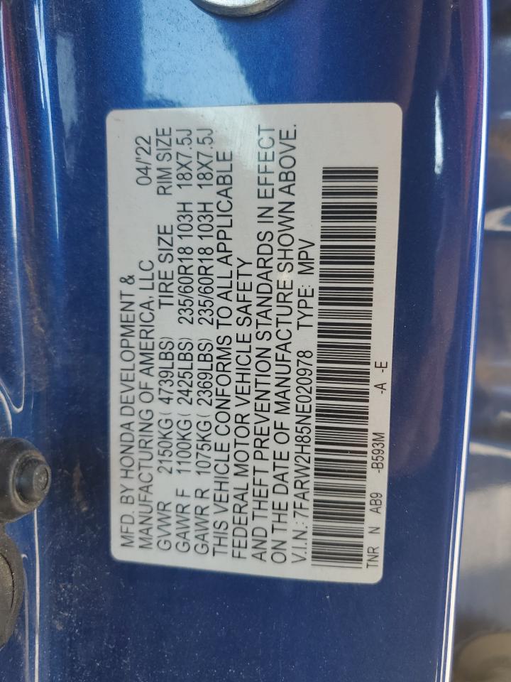 2022 Honda Cr-V Exl VIN: 7FARW2H85NE020978 Lot: 70765175