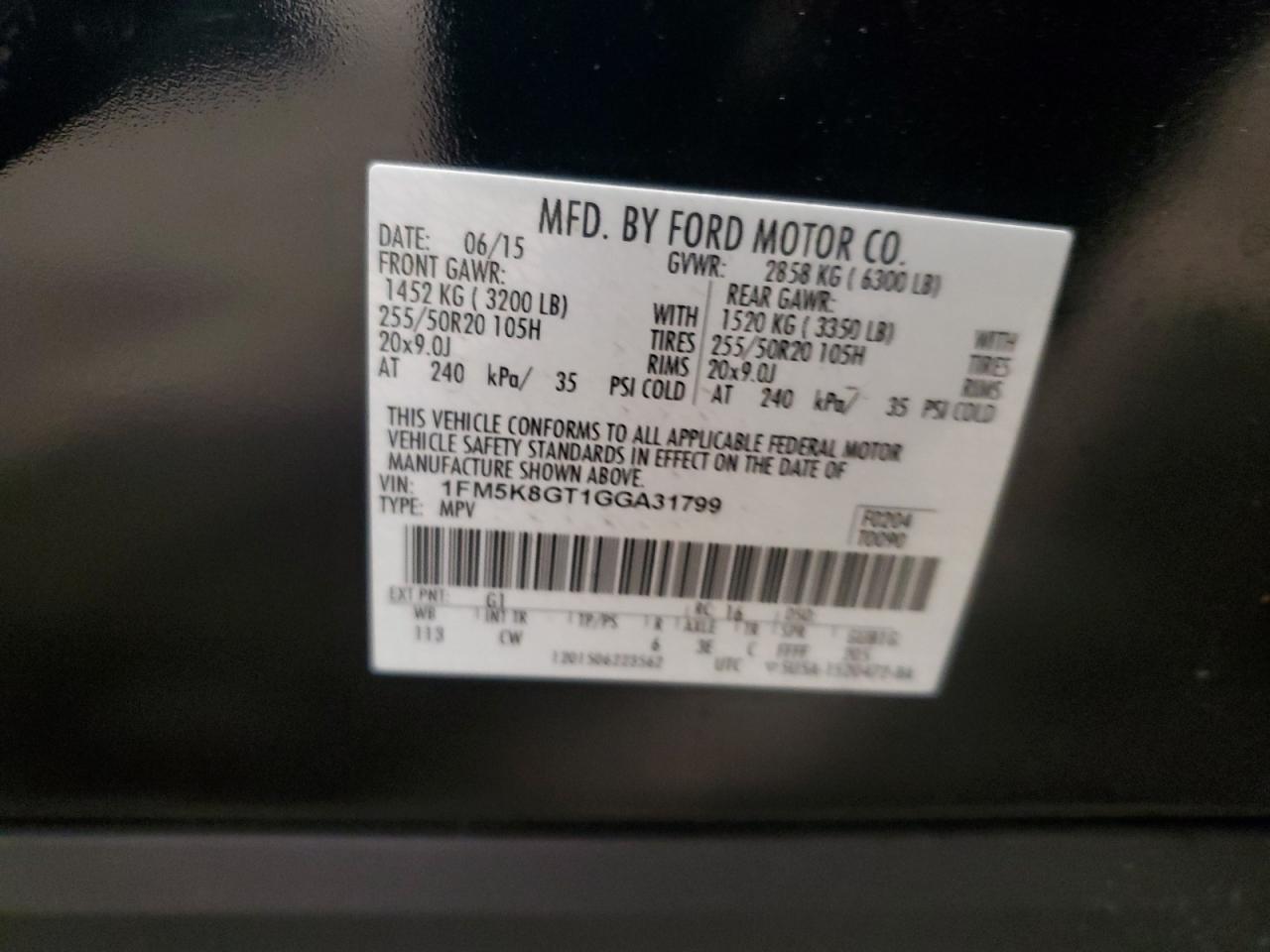 2016 Ford Explorer Sport VIN: 1FM5K8GT1GGA31799 Lot: 71184125