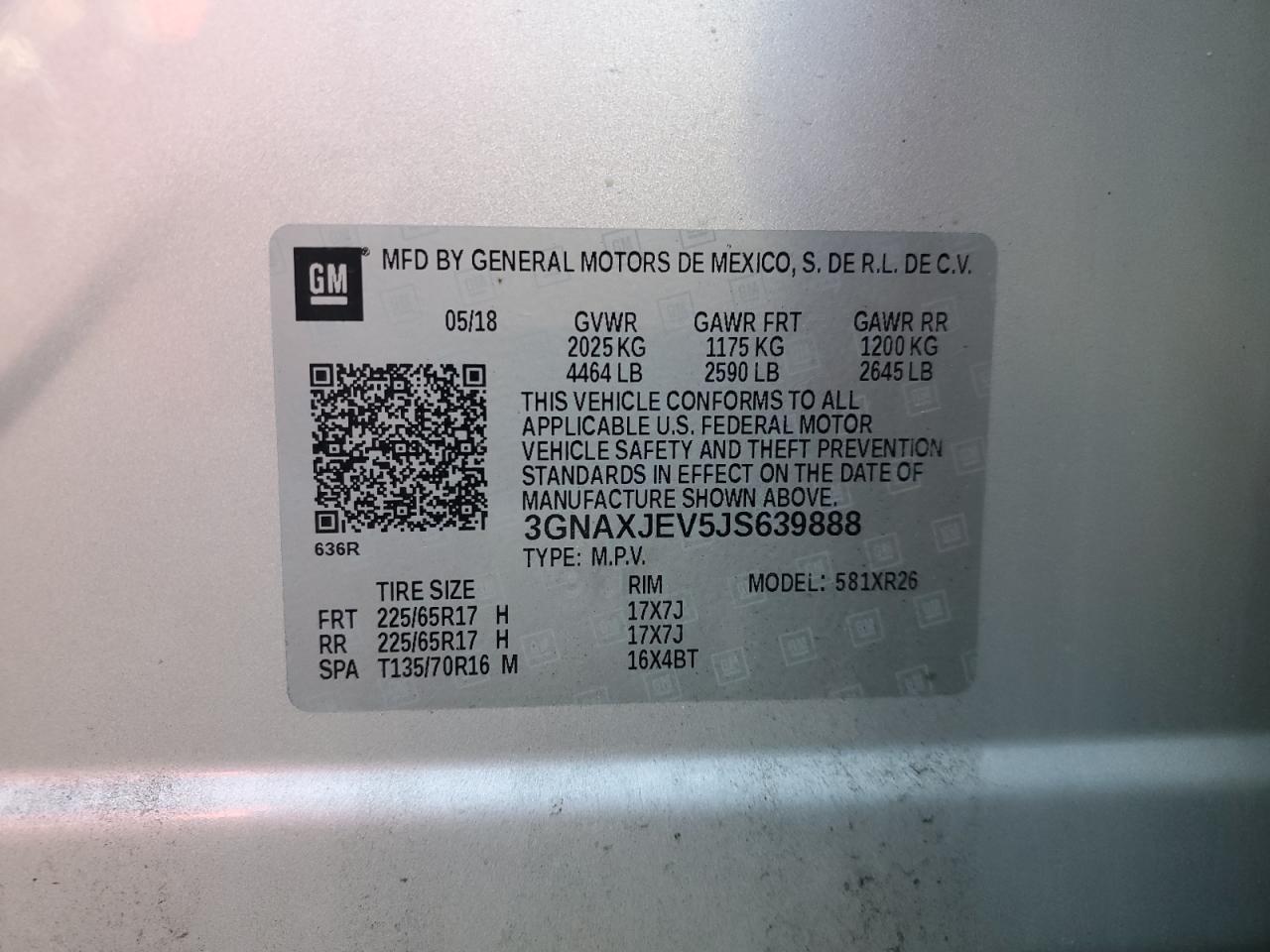 2018 Chevrolet Equinox Lt VIN: 3GNAXJEV5JS639888 Lot: 80547305