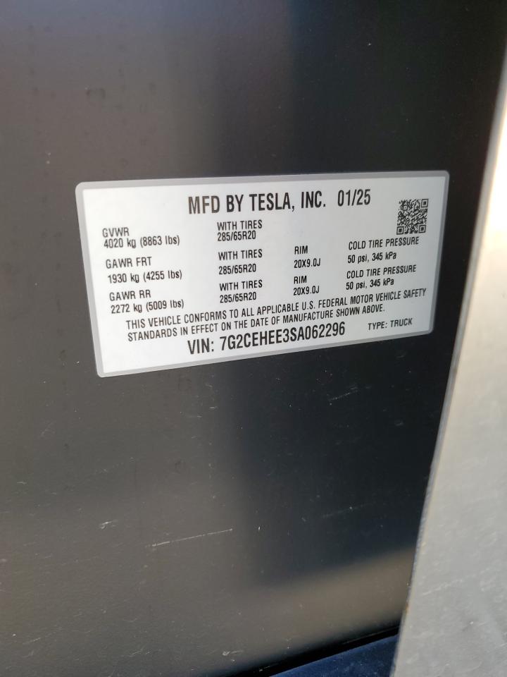 2025 Tesla Cybertruck VIN: 7G2CEHEE3SA062296 Lot: 80342515