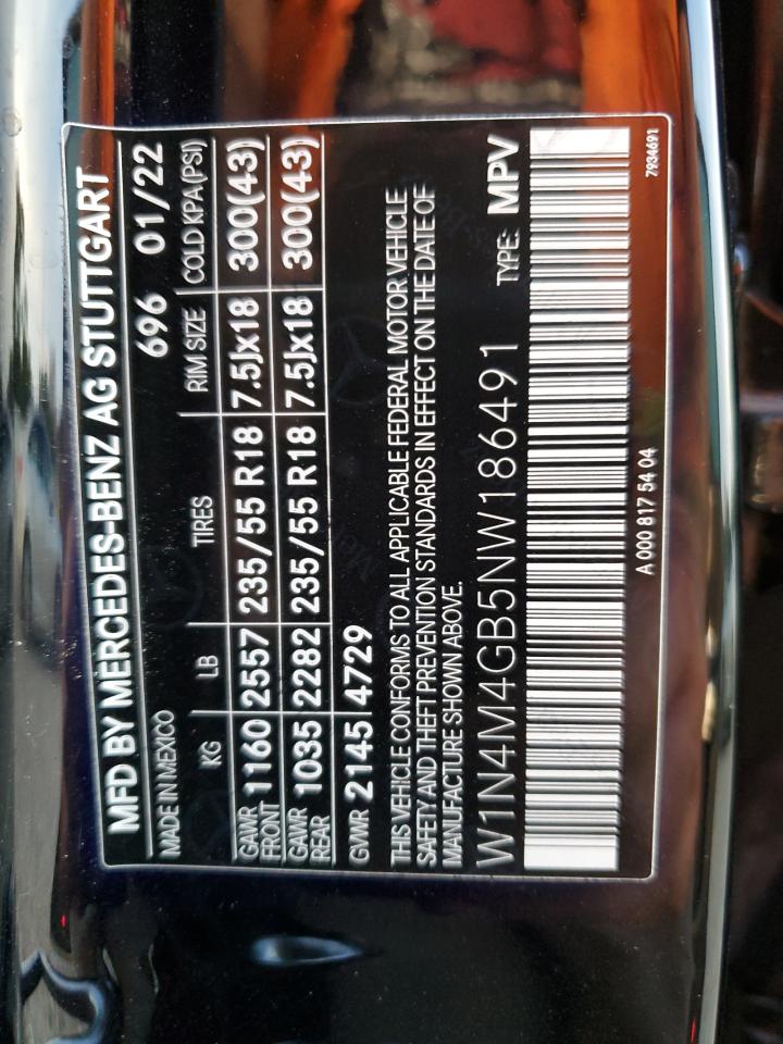 2022 Mercedes-Benz Glb 250 VIN: W1N4M4GB5NW186491 Lot: 81687645