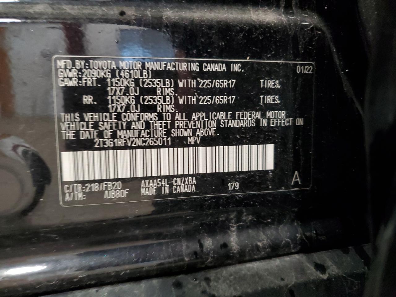 2022 Toyota Rav4 Le VIN: 2T3G1RFV2NC265011 Lot: 80406145