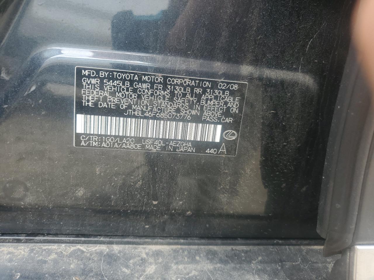 2008 Lexus Ls 460 VIN: JTHBL46F685073776 Lot: 81754865