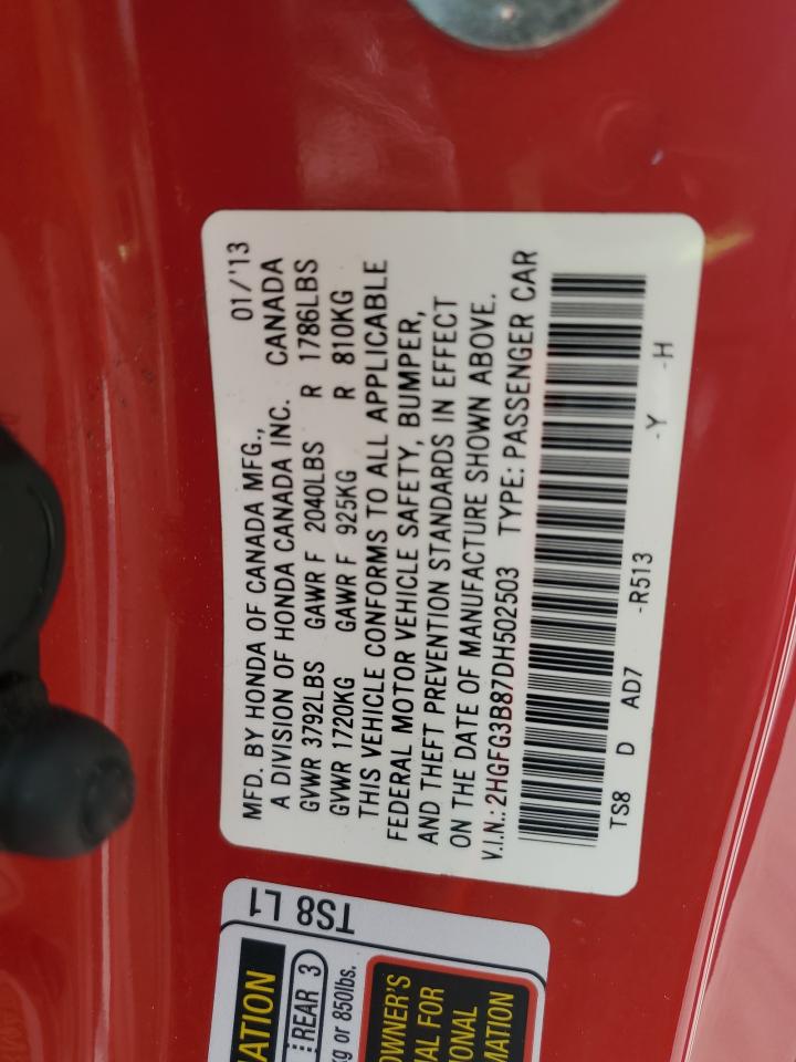 2013 Honda Civic Ex VIN: 2HGFG3B87DH502503 Lot: 82153925