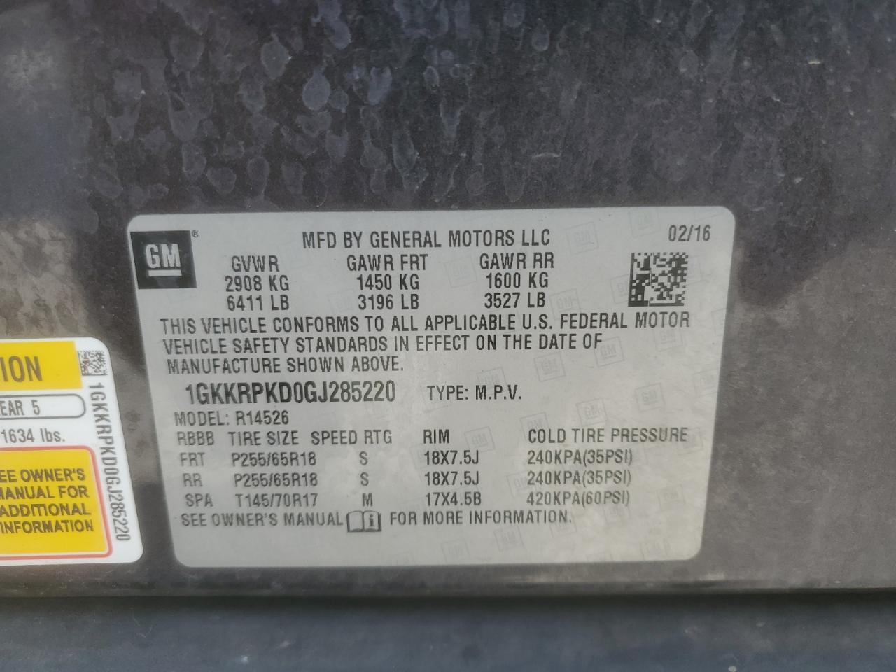 2016 GMC Acadia Sle VIN: 1GKKRPKD0GJ285220 Lot: 72076105