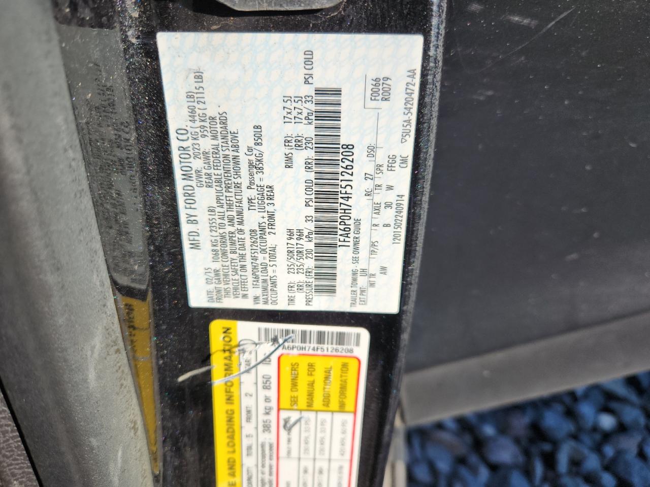 2015 Ford Fusion Se VIN: 1FA6P0H74F5126208 Lot: 81015955