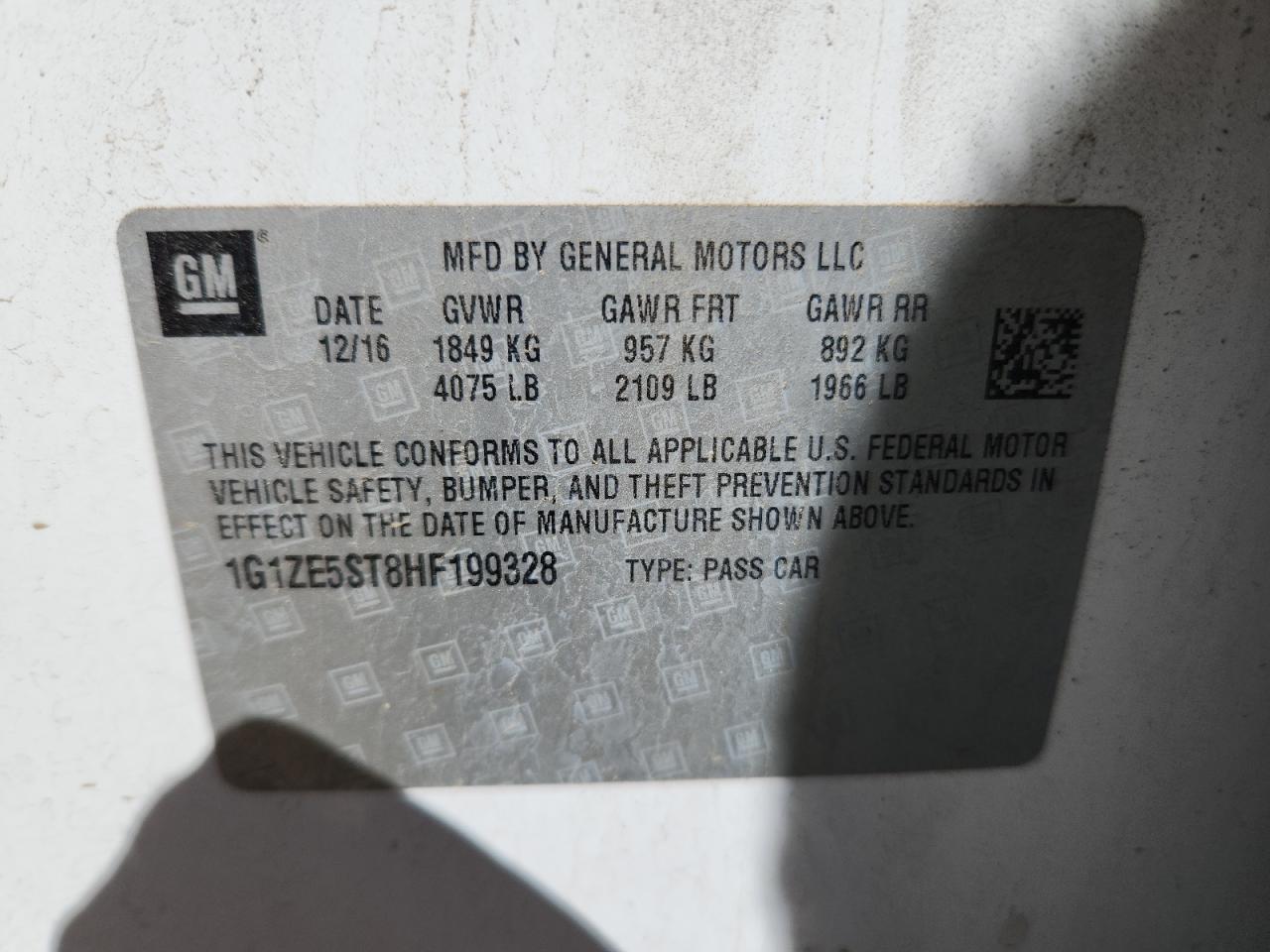 2017 Chevrolet Malibu Lt VIN: 1G1ZE5ST8HF199328 Lot: 81664975