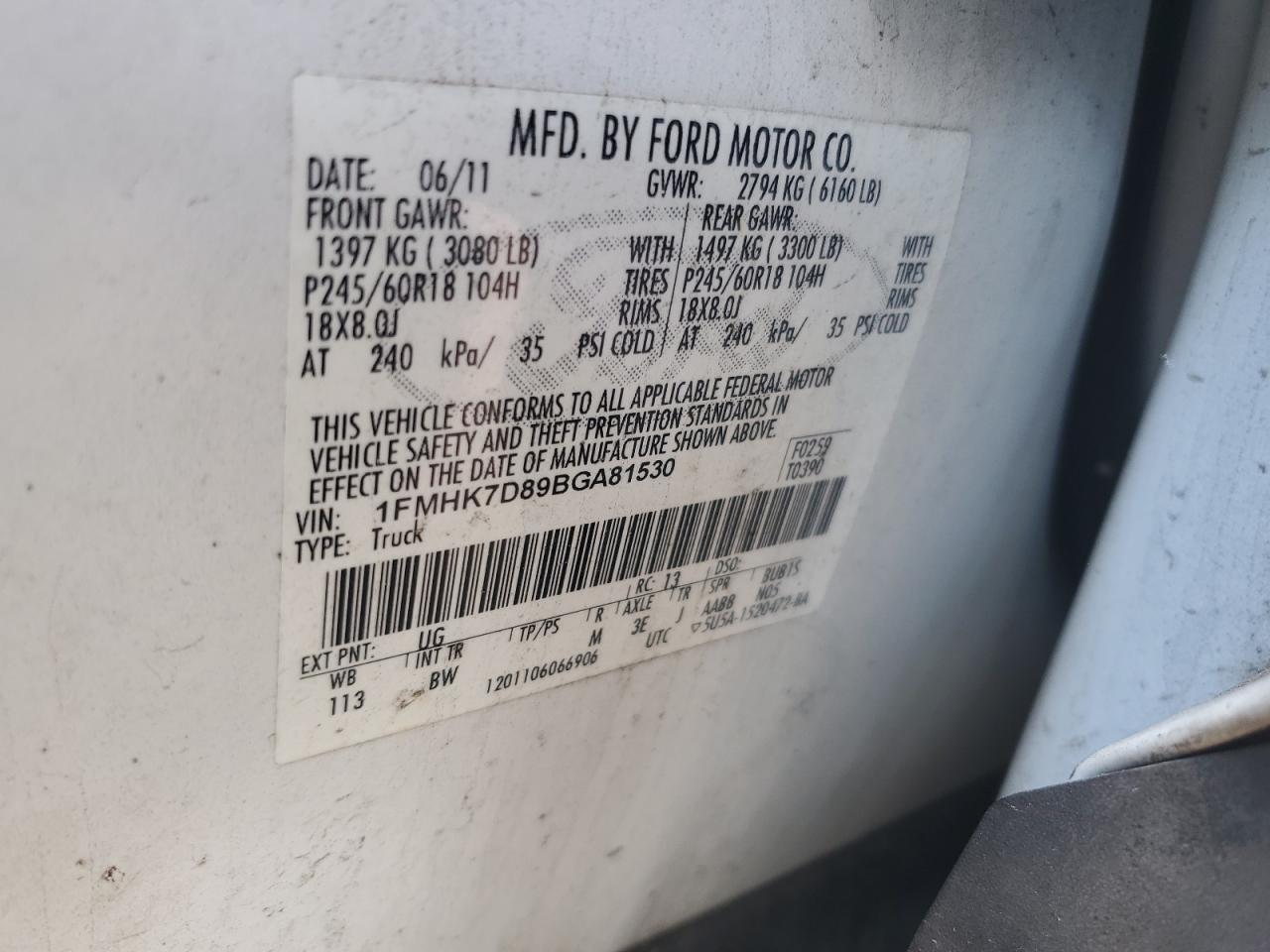 2011 Ford Explorer Xlt VIN: 1FMHK7D89BGA81530 Lot: 84205815