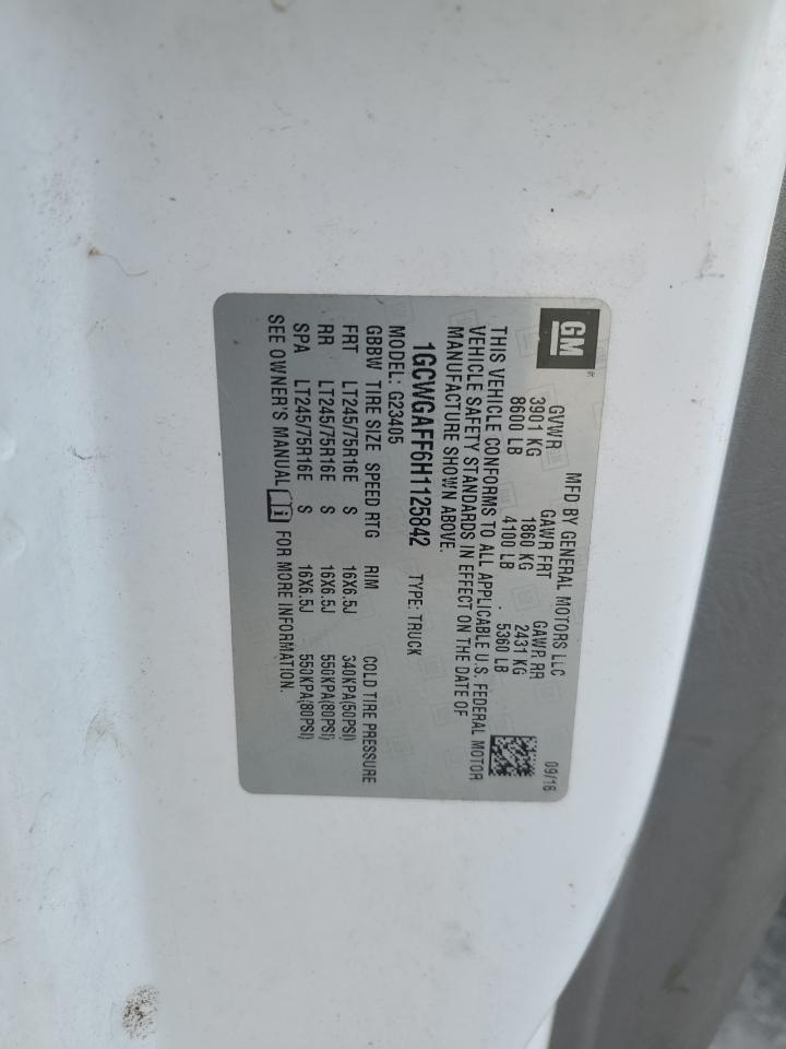 2017 Chevrolet Express G2500 VIN: 1GCWGAFF6H1125842 Lot: 82058705