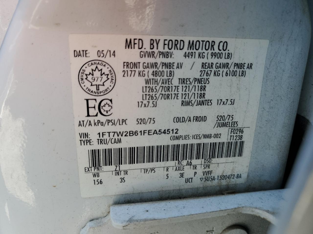 2015 Ford F250 Super Duty VIN: 1FT7W2B61FEA54512 Lot: 81718155