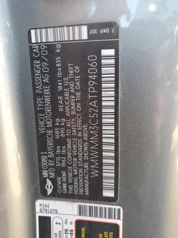 2010 Mini Cooper S Clubman VIN: WMWMM3C52ATP94060 Lot: 81118885