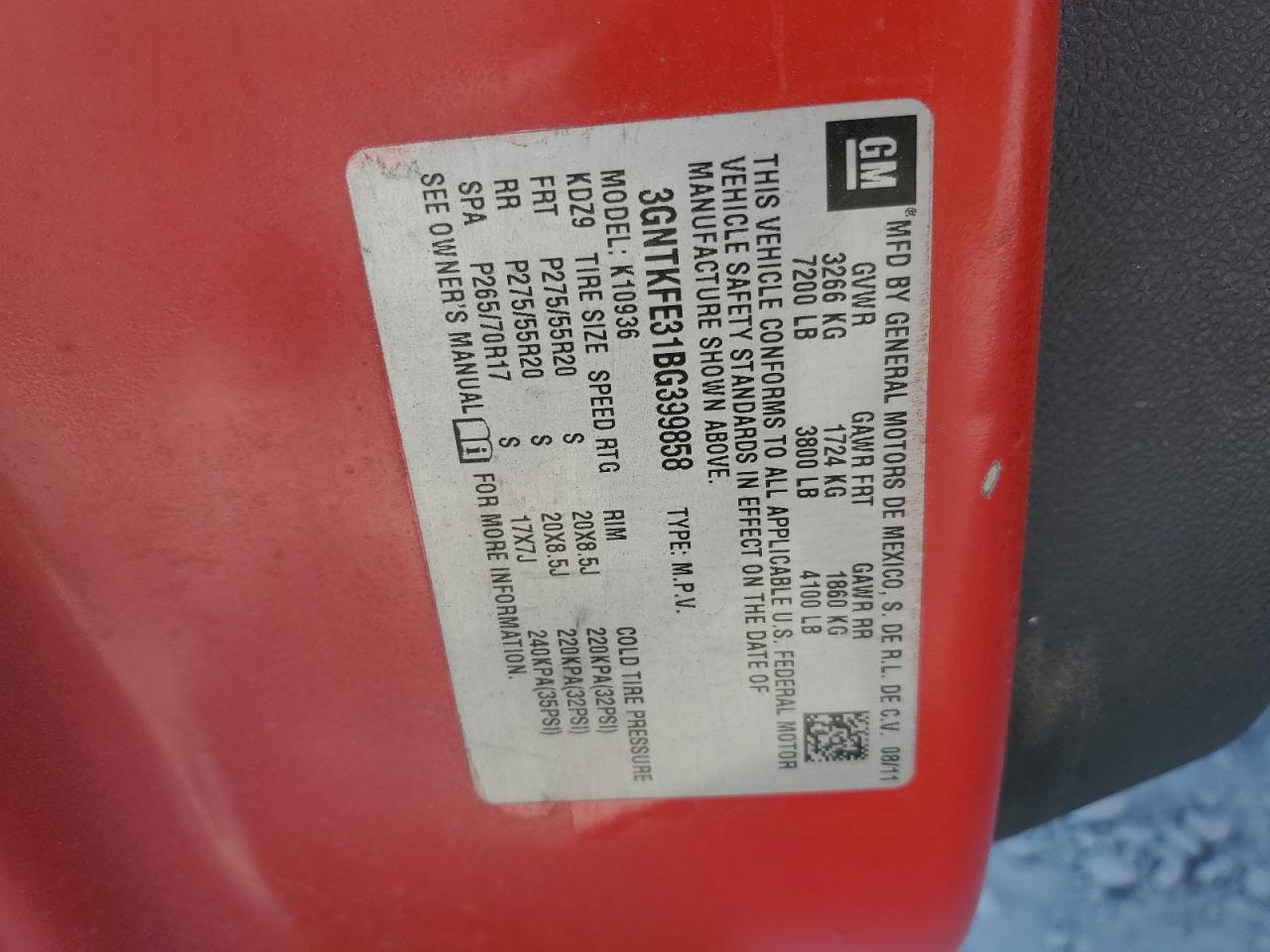 2011 Chevrolet Avalanche Lt VIN: 3GNTKFE31BG399858 Lot: 80755295