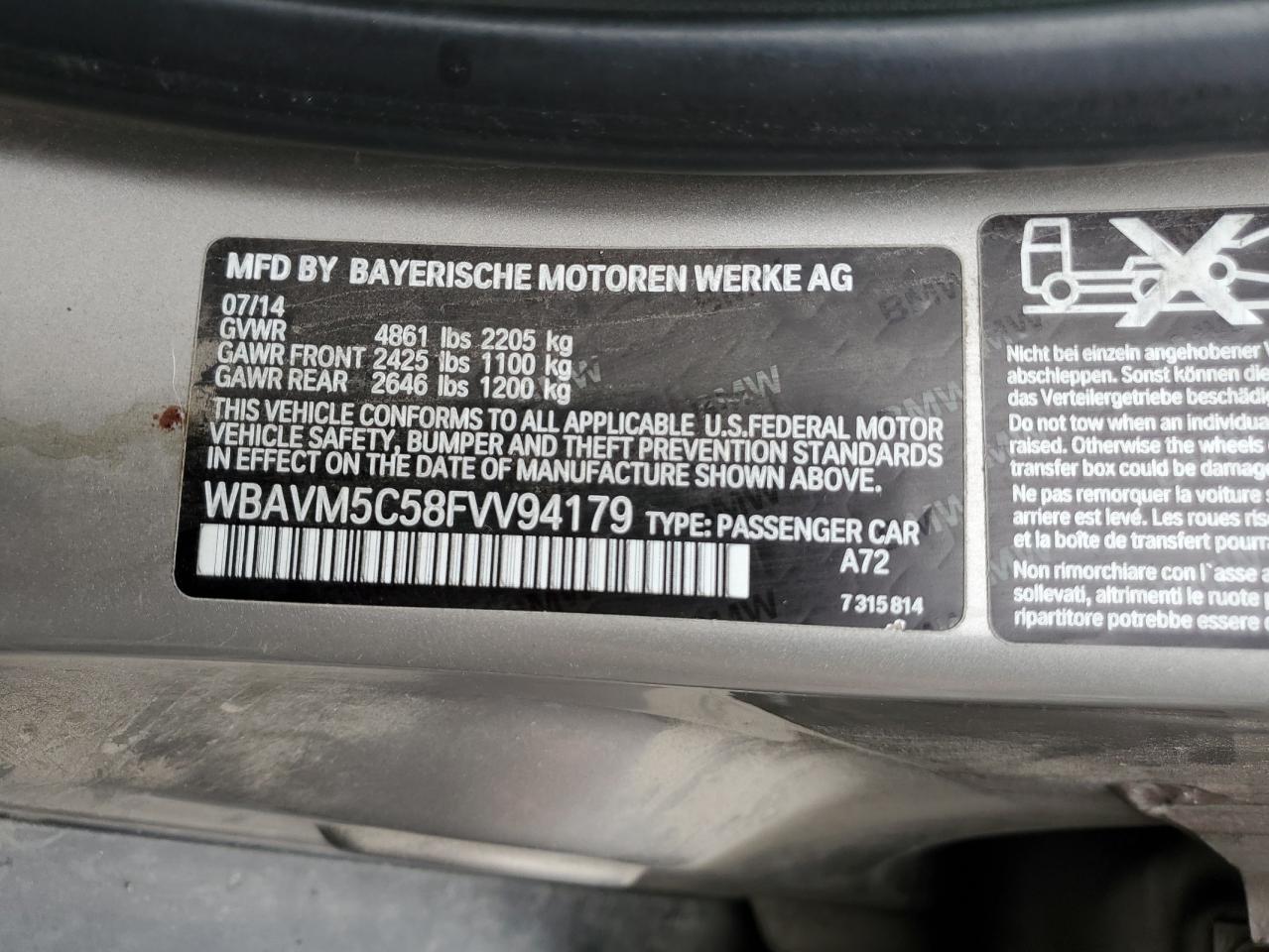 2015 BMW X1 xDrive35I VIN: WBAVM5C58FVV94179 Lot: 82121575
