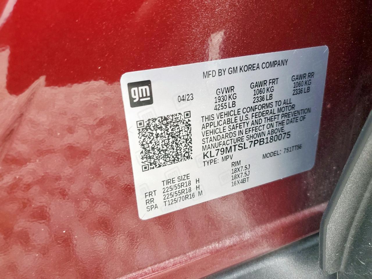 2023 Chevrolet Trailblazer Rs VIN: KL79MTSL7PB180075 Lot: 81738875