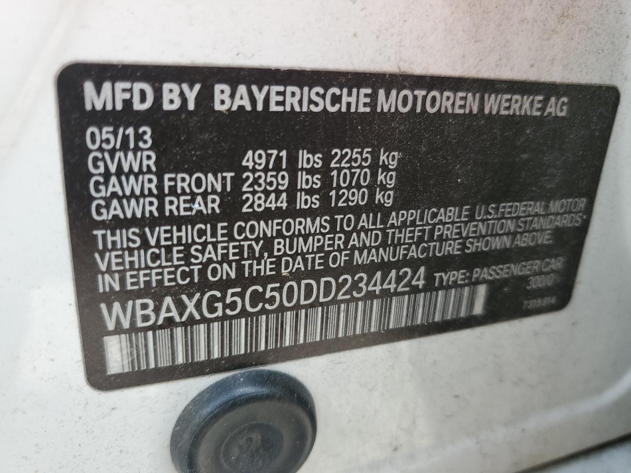 2013 BMW 528 I VIN: WBAXG5C50DD234424 Lot: 81818875