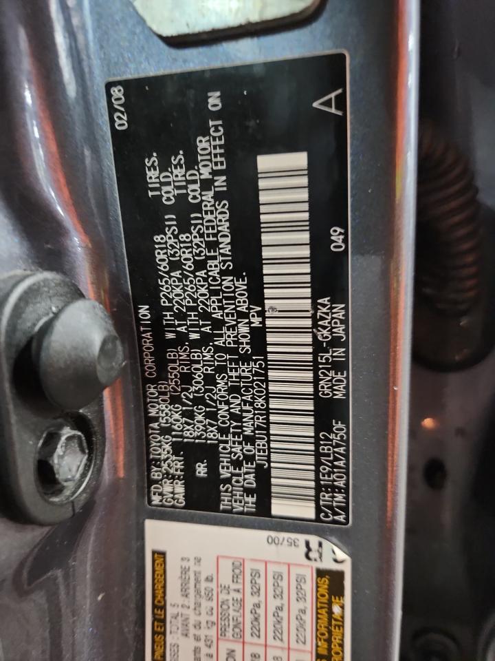 2008 Toyota 4Runner Limited VIN: JTEBU17R18K021751 Lot: 80681955