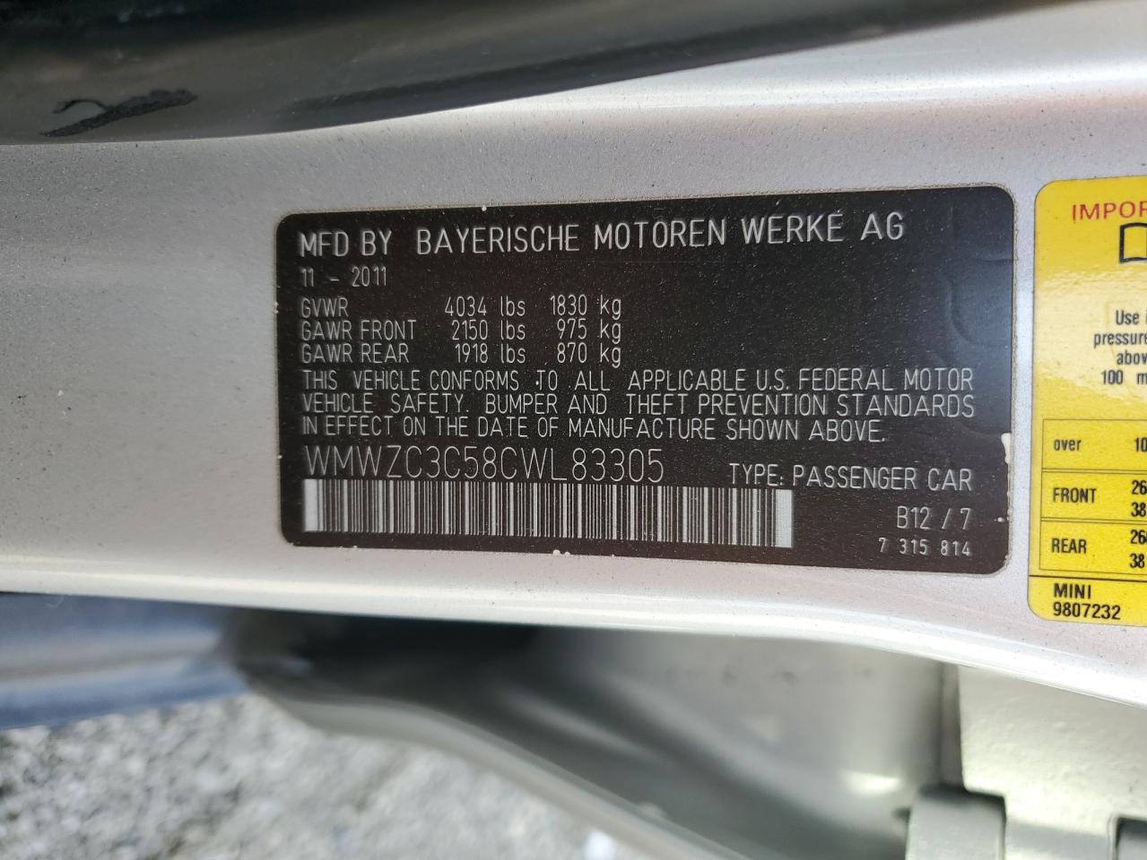 2012 Mini Cooper S Countryman VIN: WMWZC3C58CWL83305 Lot: 82051215