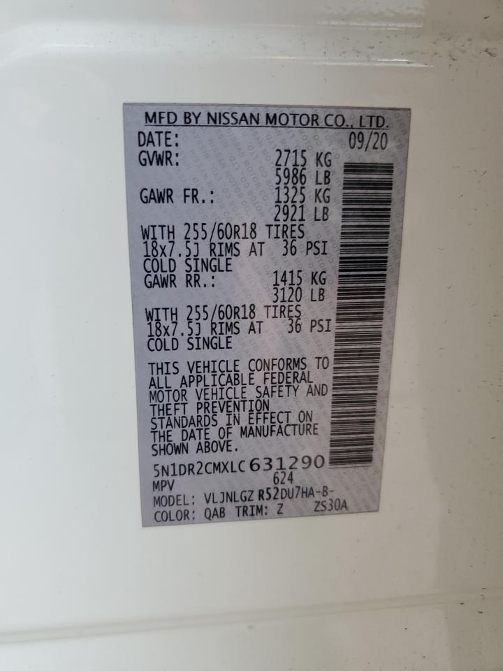 2020 Nissan Pathfinder Sl VIN: 5N1DR2CMXLC631290 Lot: 71650115