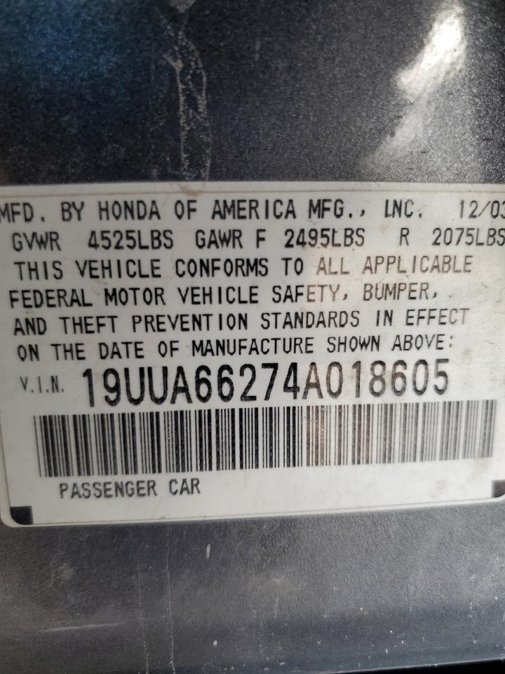 2004 Acura Tl VIN: 19UUA66274A018605 Lot: 68508095