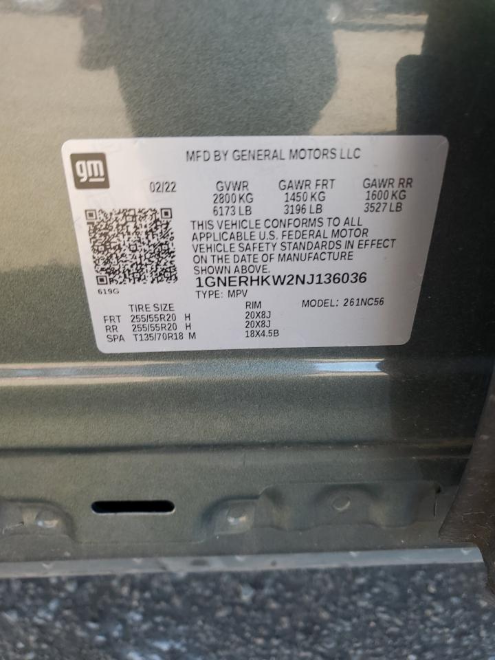 2022 Chevrolet Traverse Lt VIN: 1GNERHKW2NJ136036 Lot: 80442995