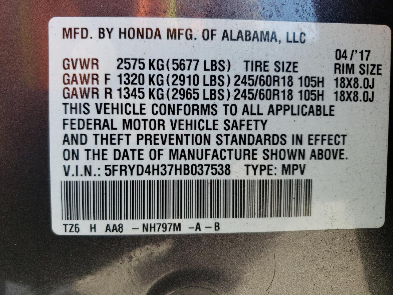 2017 Acura Mdx VIN: 5FRYD4H37HB037538 Lot: 70827075