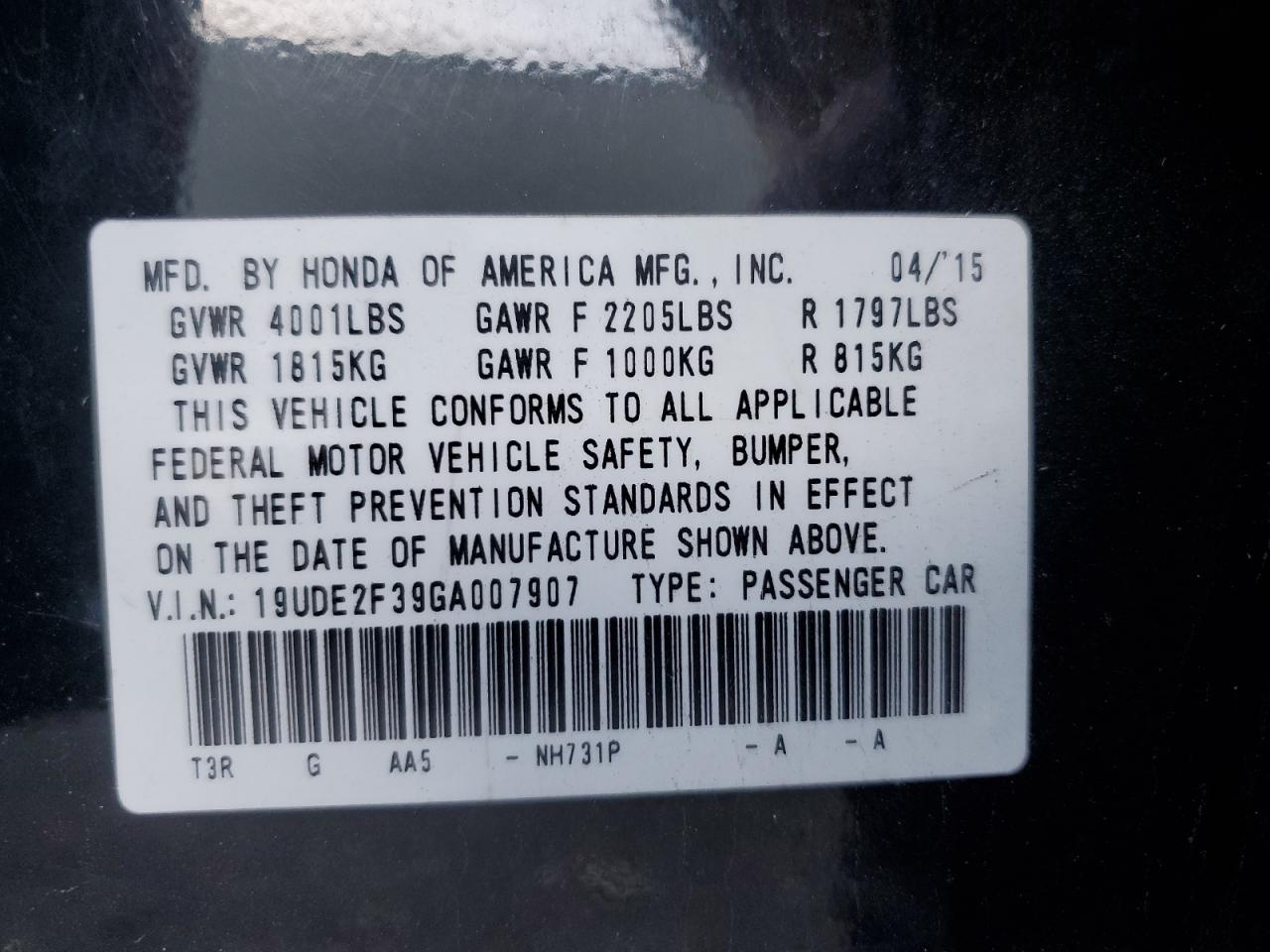 2016 Acura Ilx Base Watch Plus VIN: 19UDE2F39GA007907 Lot: 81109735