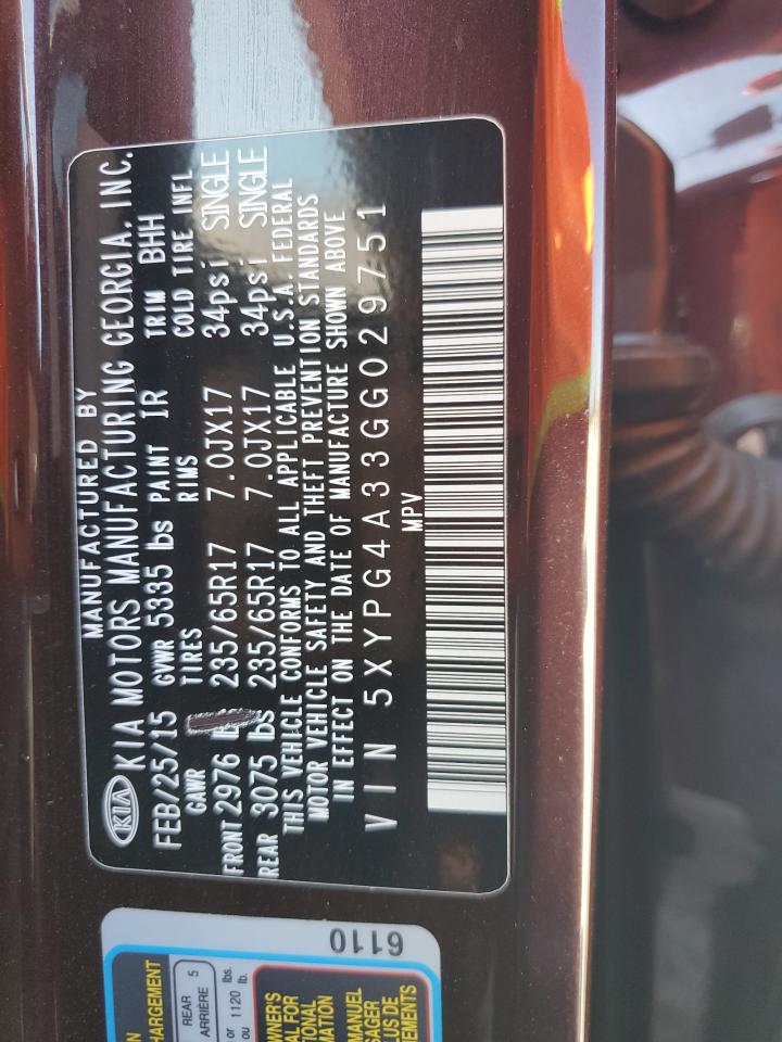 2016 Kia Sorento Lx VIN: 5XYPG4A33GG029751 Lot: 81049845