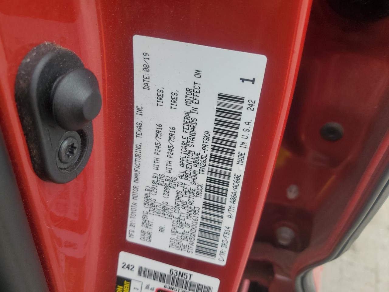 2019 Toyota Tacoma Double Cab VIN: 5TFAX5GN3KX161953 Lot: 80941225