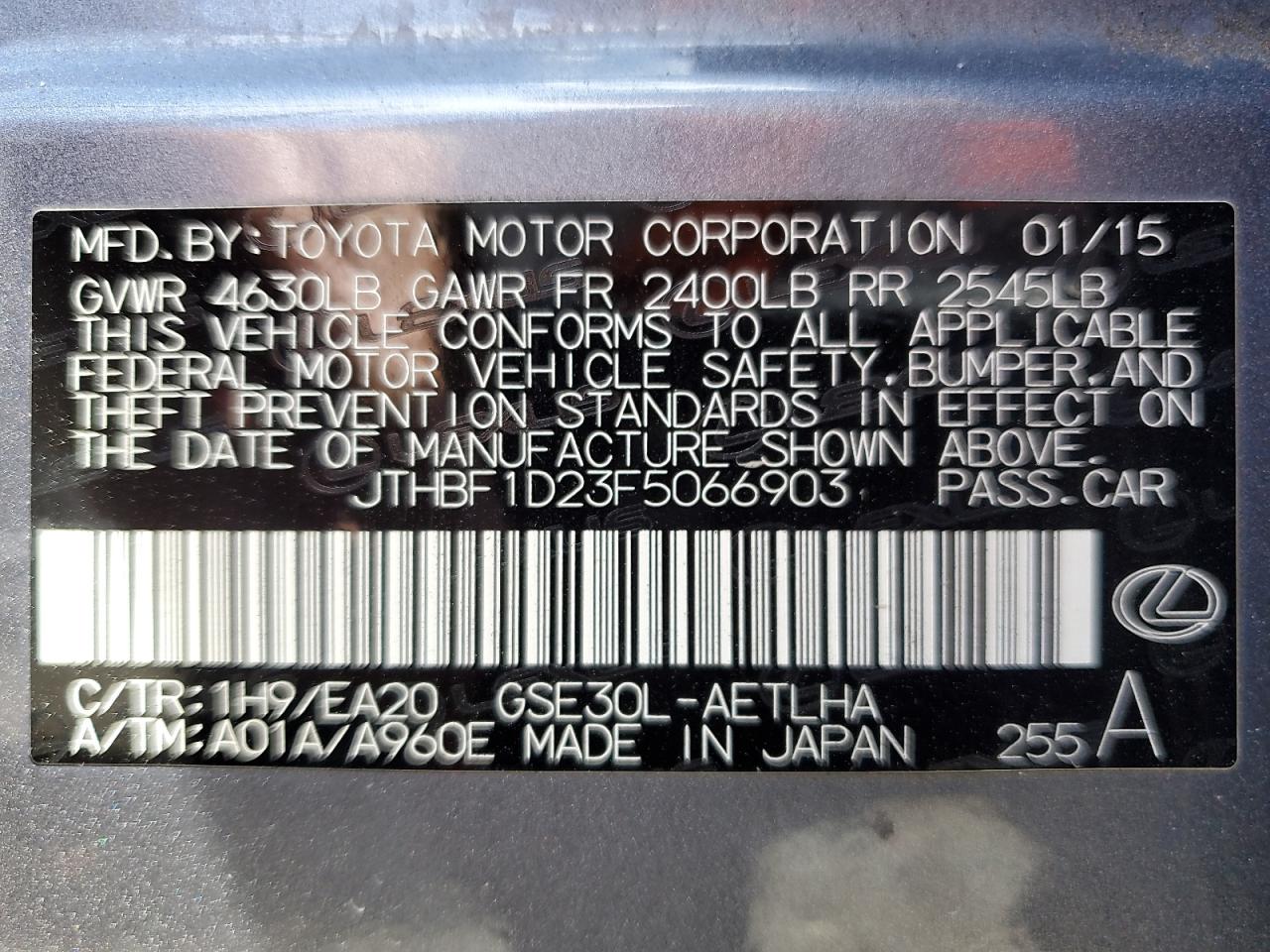 2015 Lexus Is 250 VIN: JTHBF1D23F5066903 Lot: 81073395