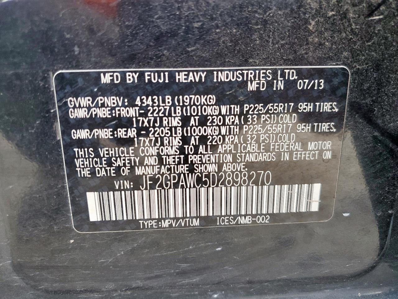 2013 Subaru Xv Crosstrek 2.0 Premium VIN: JF2GPAWC5D2898270 Lot: 81406785