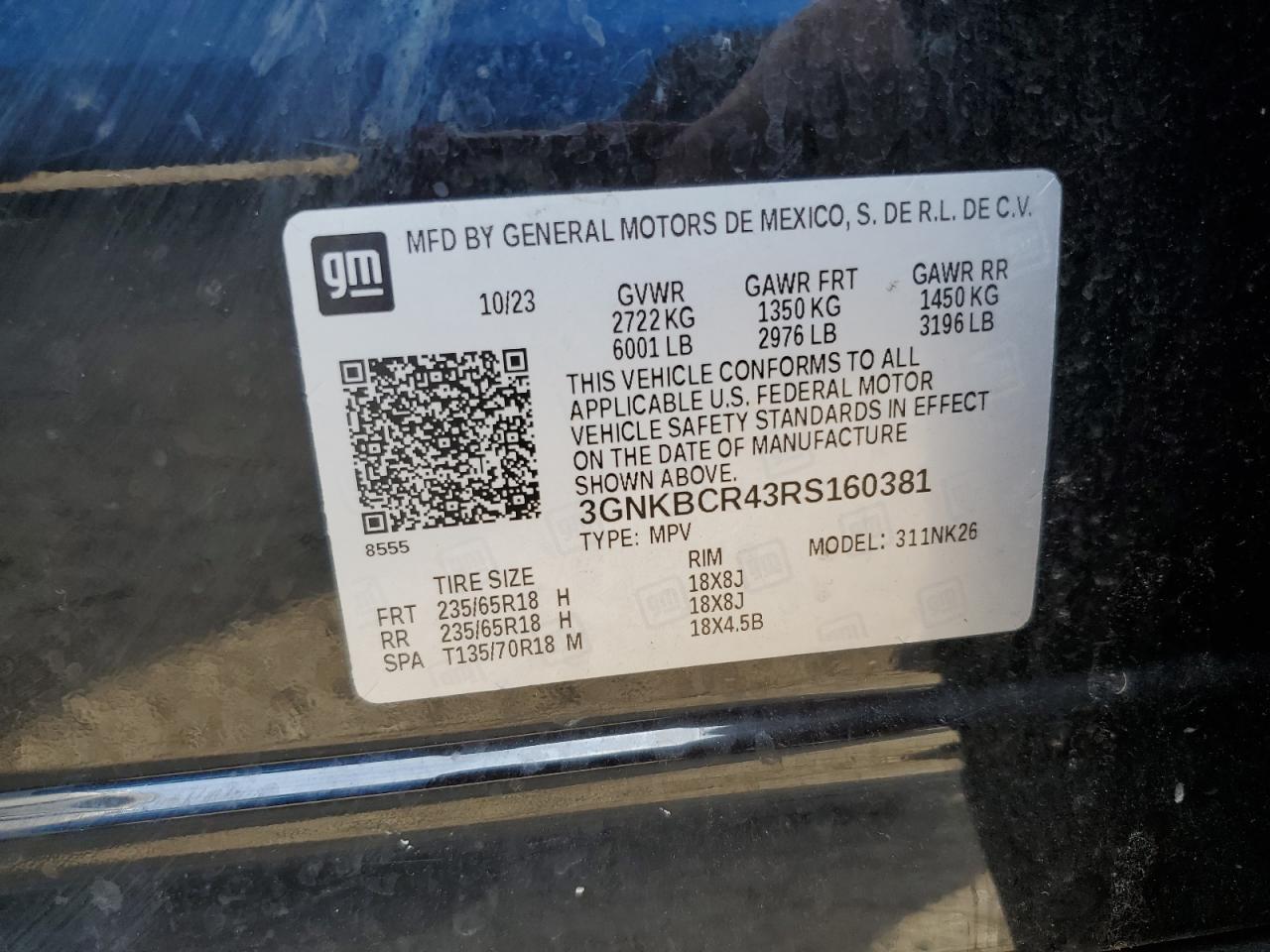 2024 Chevrolet Blazer 2Lt VIN: 3GNKBCR43RS160381 Lot: 81093265