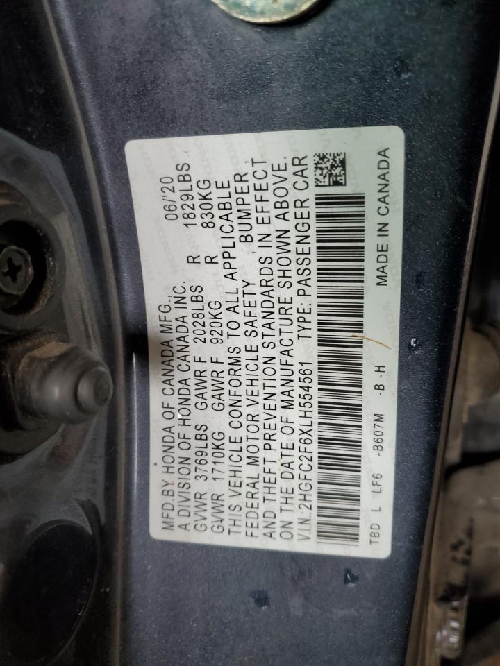 2020 Honda Civic Lx VIN: 2HGFC2F6XLH554561 Lot: 83962555